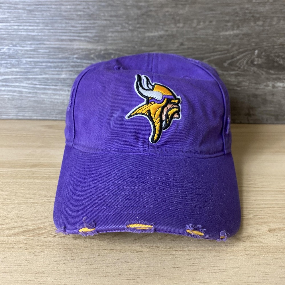 Minnesota Vikings Hat Cap Strap Back Purple NFL Football Mens Distressed Style